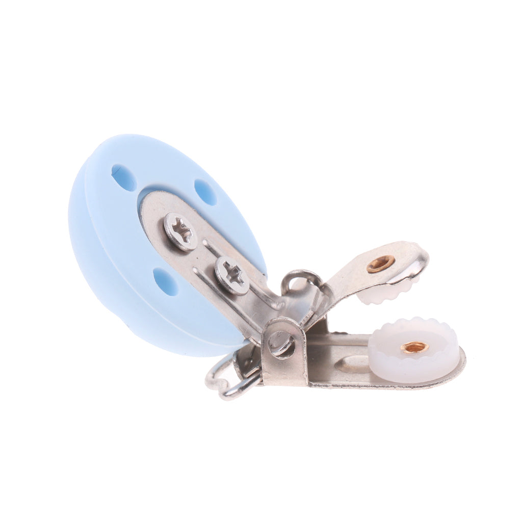 Cute Baby Pacifier Round Silicone Soother Clip Metal Holders Clasp Blue
