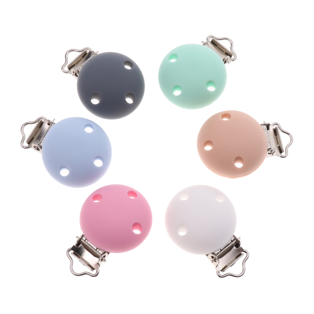 Cute Baby Pacifier Round Silicone Soother Clip Metal Holders Clasp Blue
