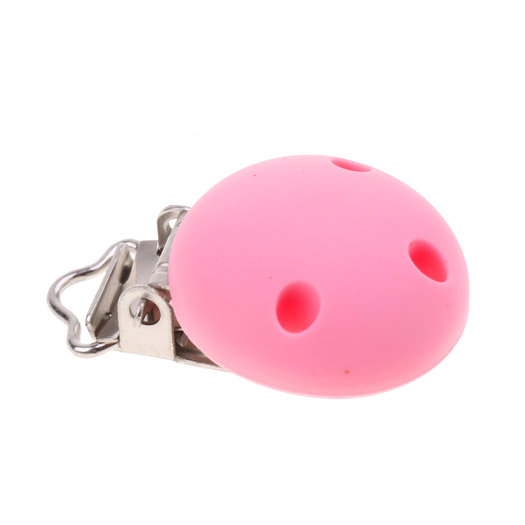 Cute Baby Pacifier Round Silicone Soother Clip Metal Holders Clasp Pink