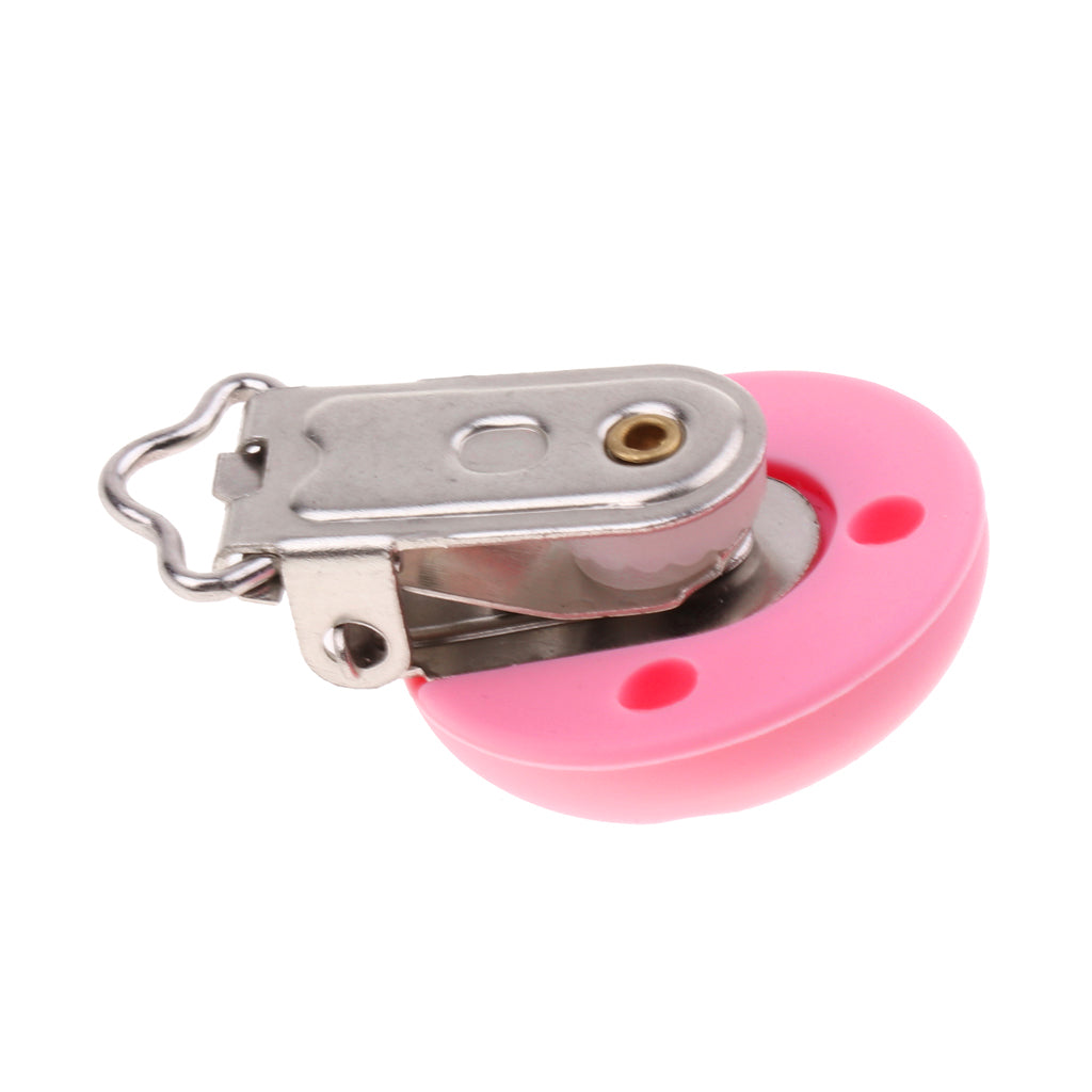 Cute Baby Pacifier Round Silicone Soother Clip Metal Holders Clasp Pink