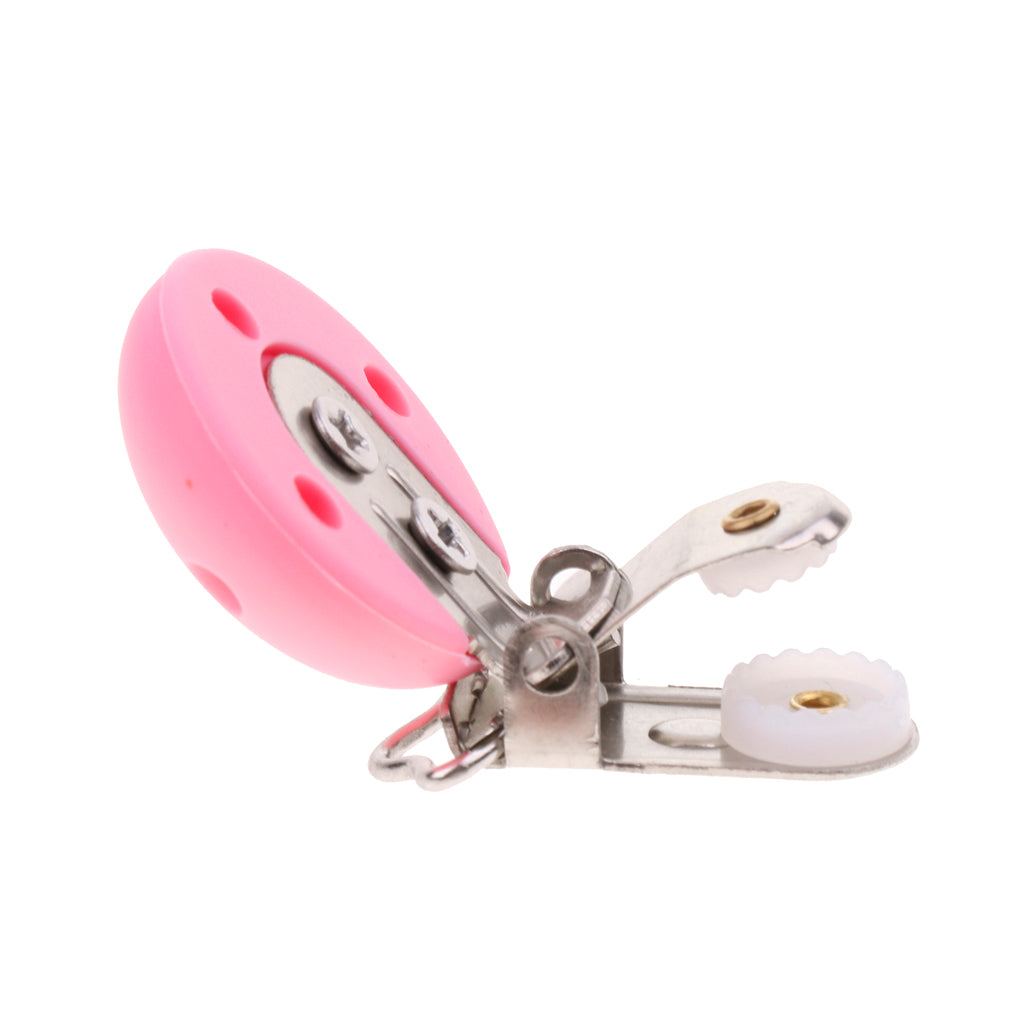 Cute Baby Pacifier Round Silicone Soother Clip Metal Holders Clasp Pink