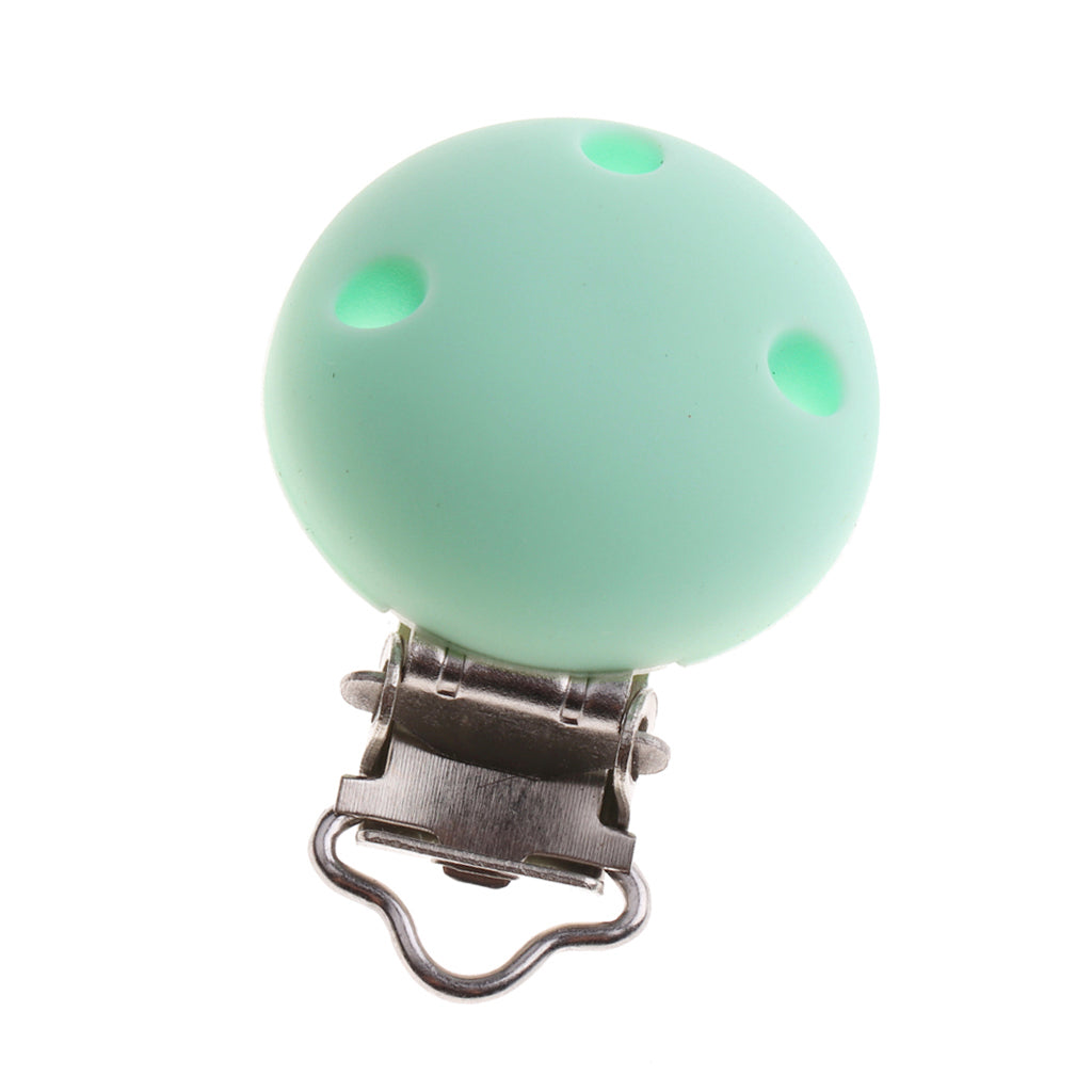 Cute Baby Pacifier Round Silicone Soother Clip Metal Holders Clasp Green