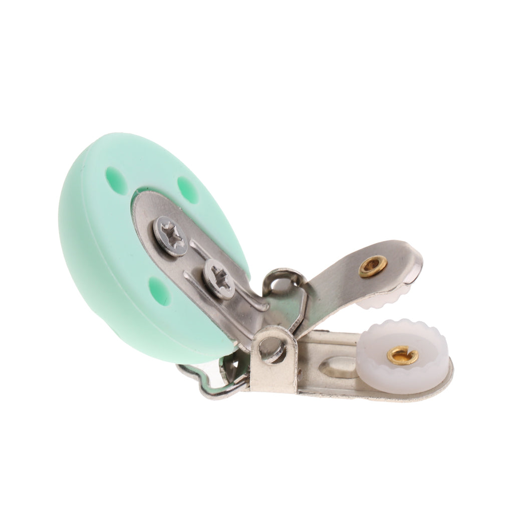 Cute Baby Pacifier Round Silicone Soother Clip Metal Holders Clasp Green