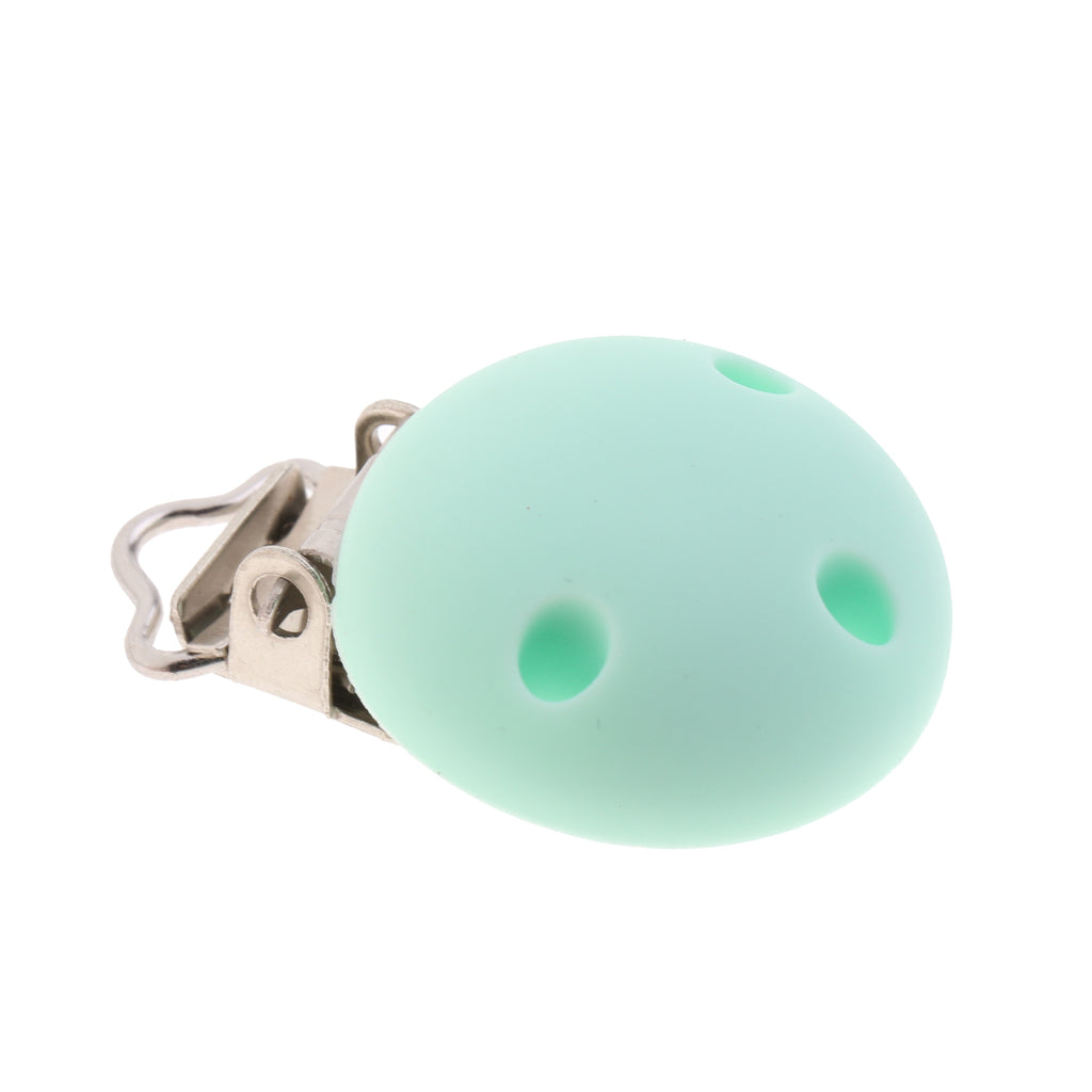 Cute Baby Pacifier Round Silicone Soother Clip Metal Holders Clasp Green