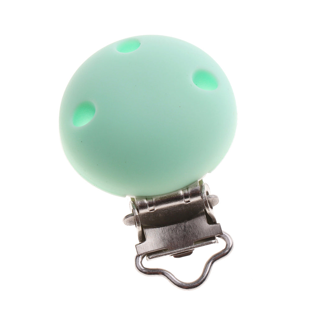 Cute Baby Pacifier Round Silicone Soother Clip Metal Holders Clasp Green