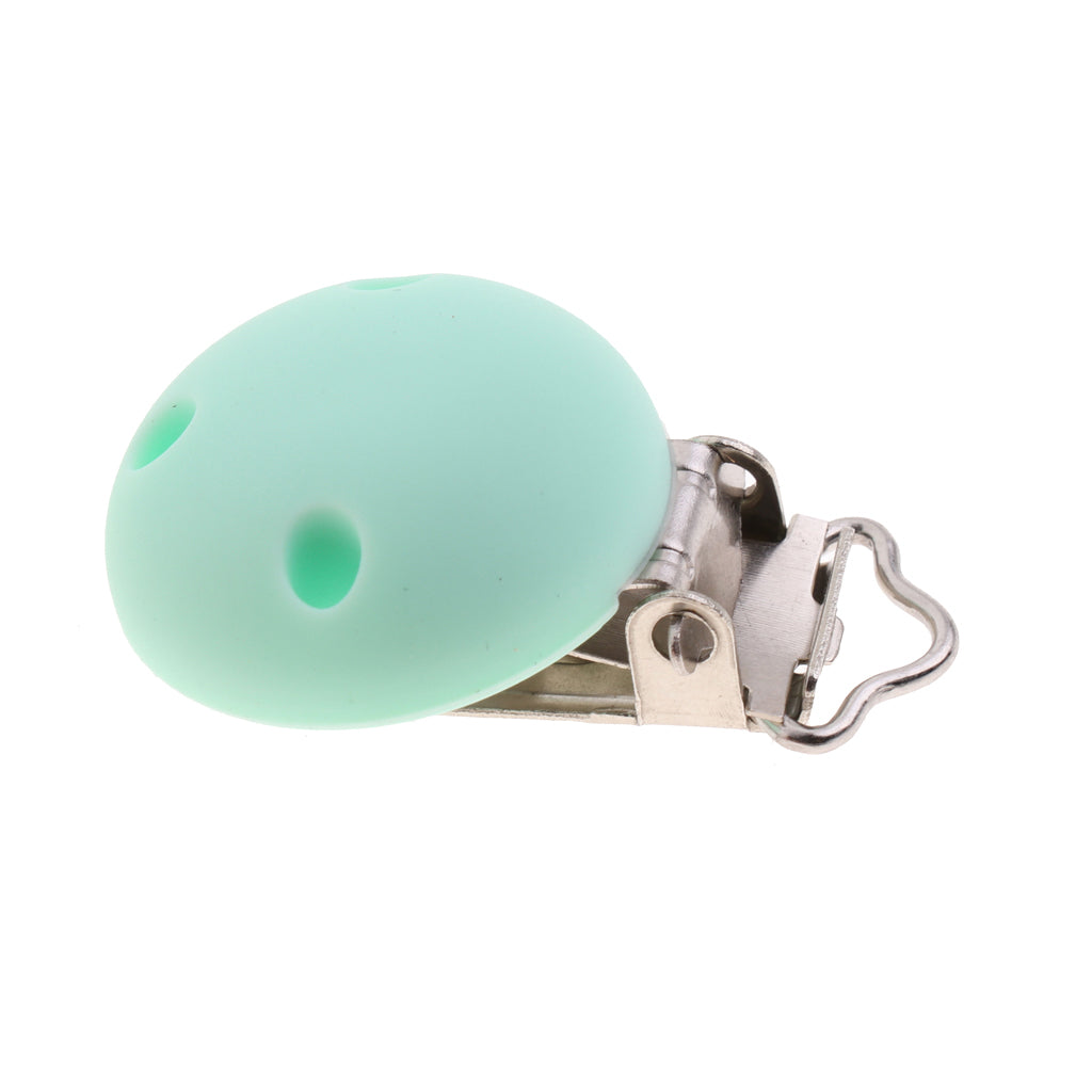 Cute Baby Pacifier Round Silicone Soother Clip Metal Holders Clasp Green