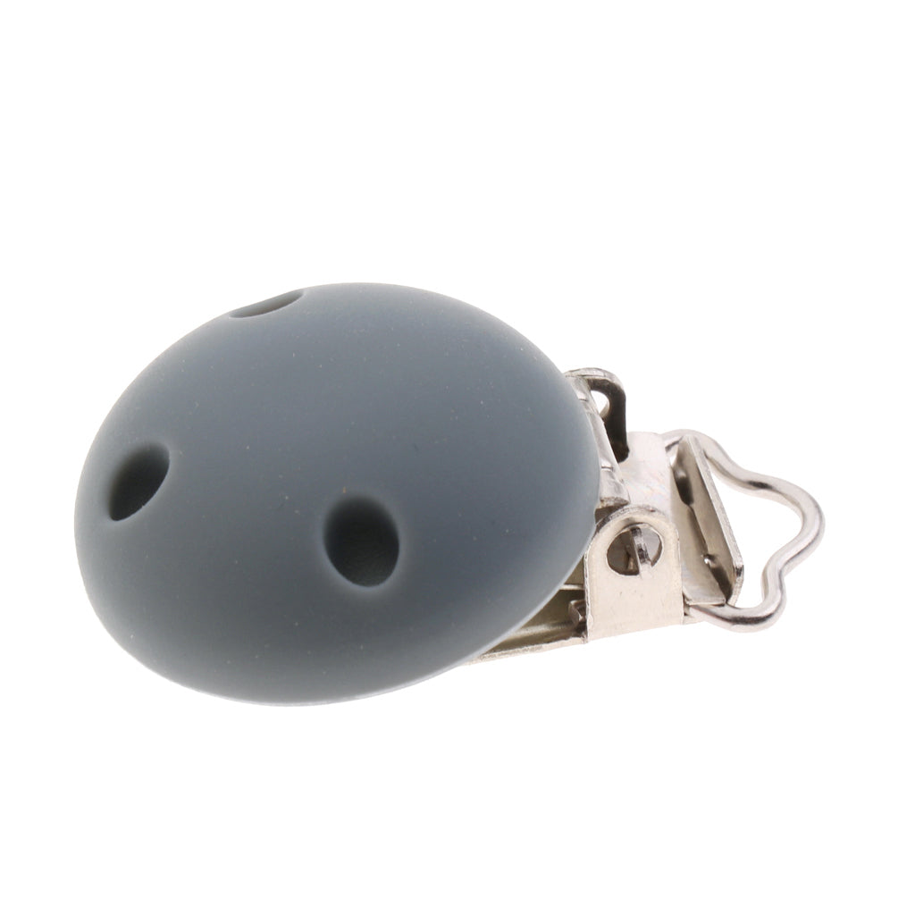 Cute Baby Pacifier Round Silicone Soother Clip Metal Holders Clasp Gray