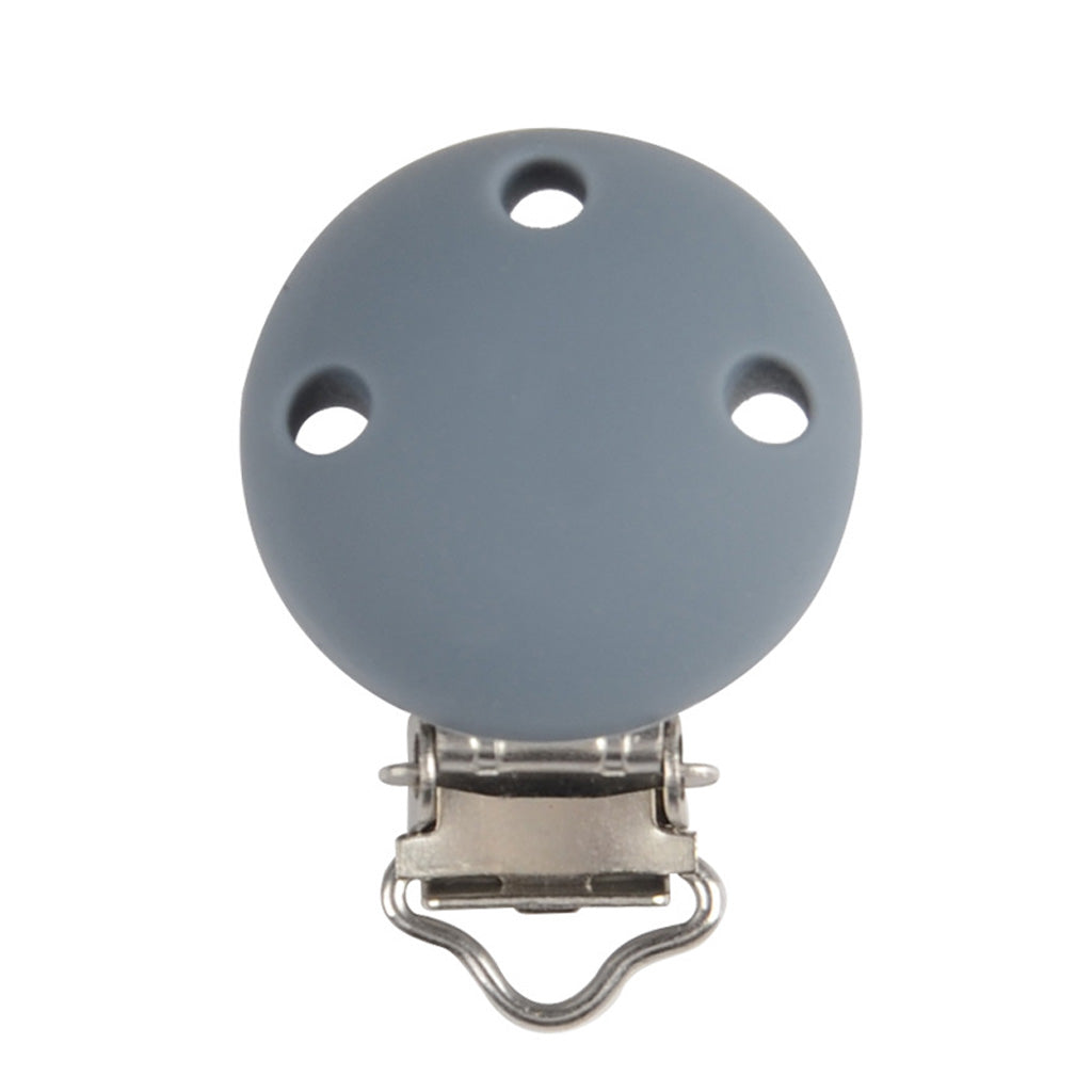 Cute Baby Pacifier Round Silicone Soother Clip Metal Holders Clasp Gray