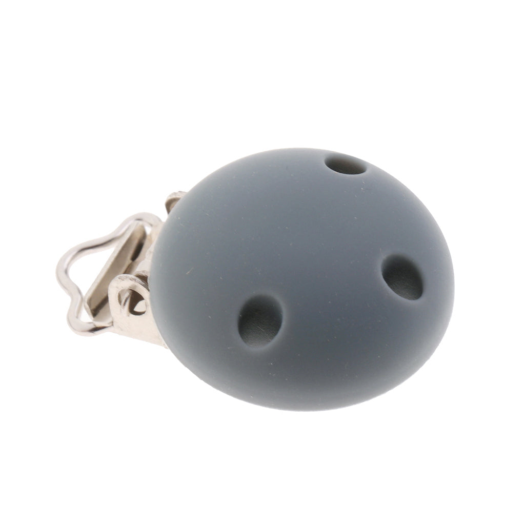 Cute Baby Pacifier Round Silicone Soother Clip Metal Holders Clasp Gray