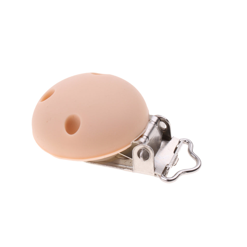Cute Baby Pacifier Round Silicone Soother Clip Metal Holders Clasp Orange