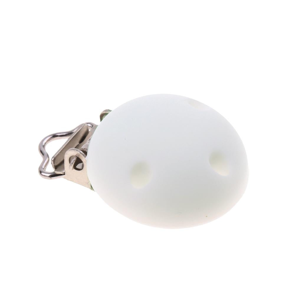 Cute Baby Pacifier Round Silicone Soother Clip Metal Holders Clasp White