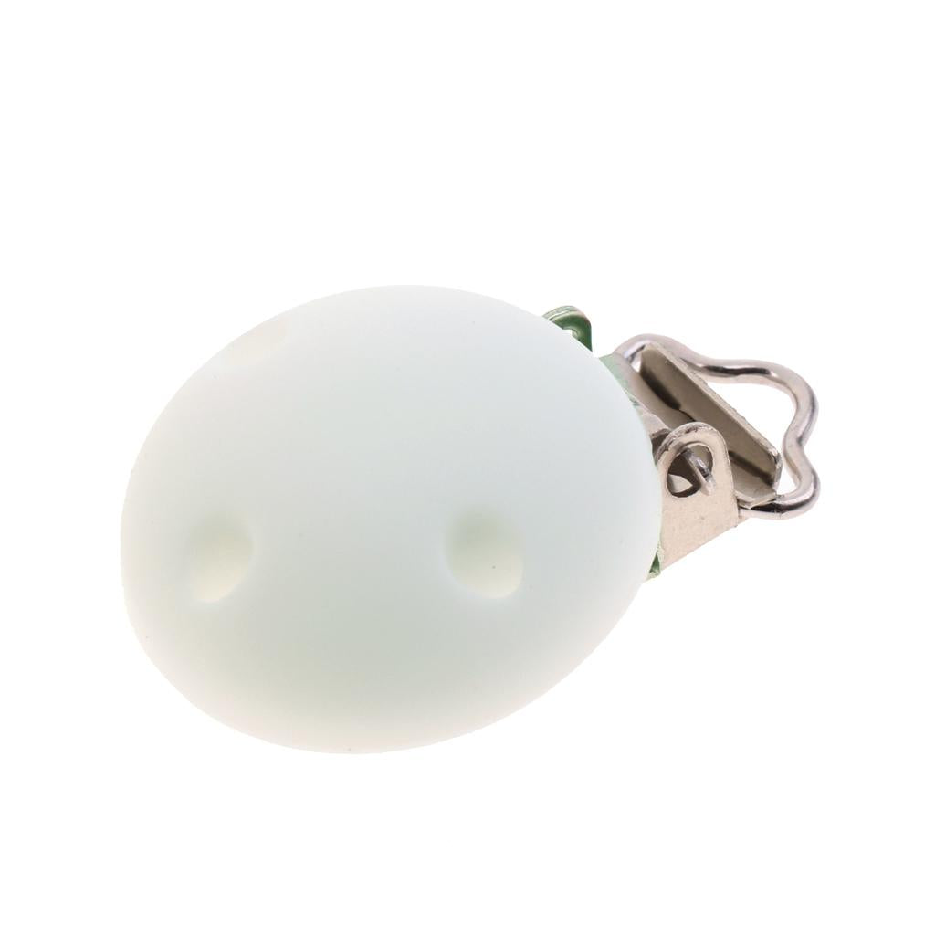 Cute Baby Pacifier Round Silicone Soother Clip Metal Holders Clasp White