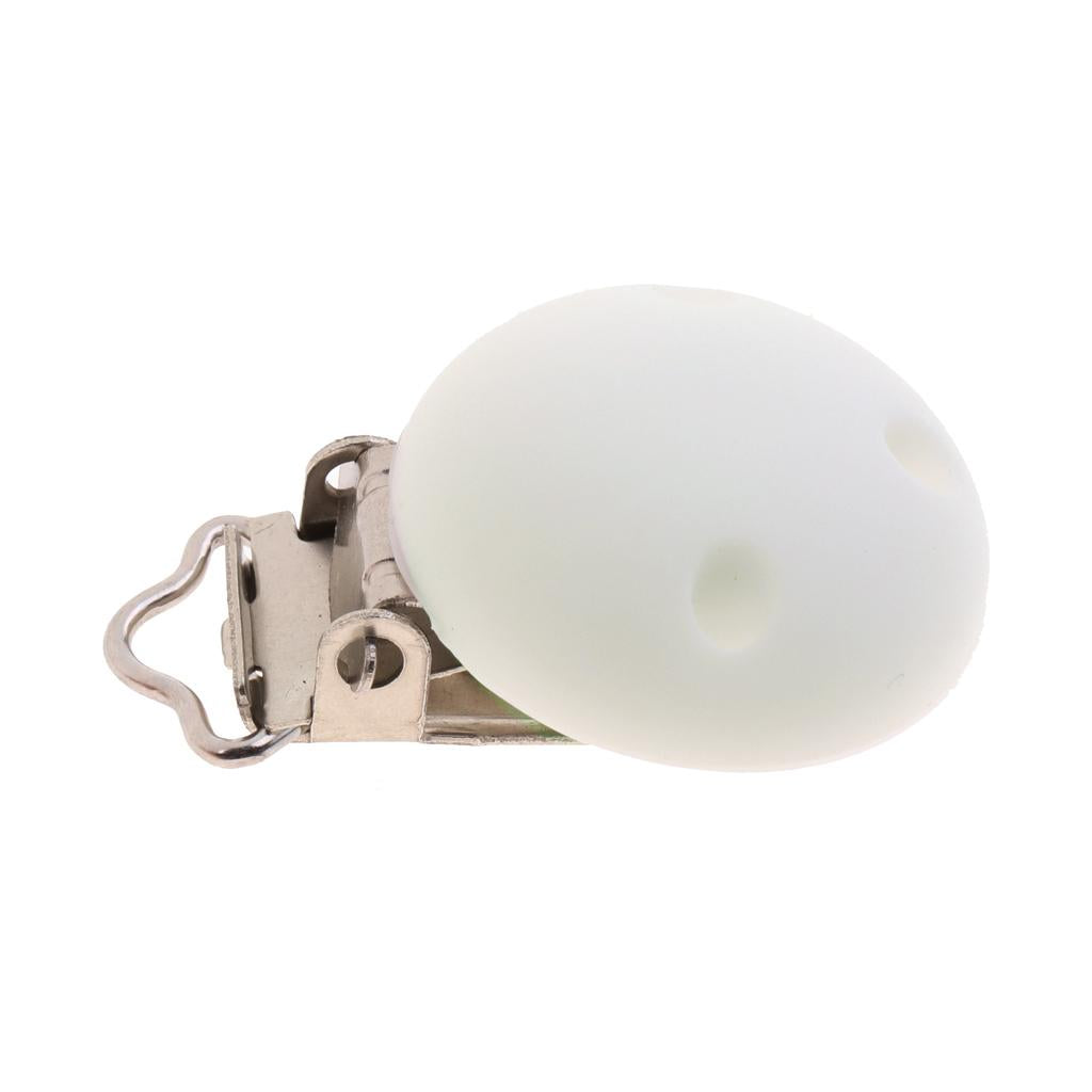 Cute Baby Pacifier Round Silicone Soother Clip Metal Holders Clasp White