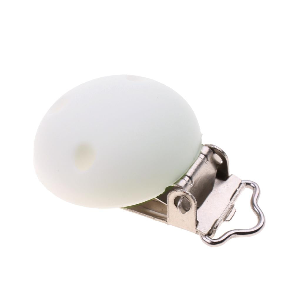 Cute Baby Pacifier Round Silicone Soother Clip Metal Holders Clasp White