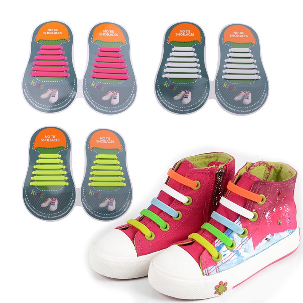 Easy No Tie Shoelaces Elastic Silicone Flat Shoe Lace Set for Kids White