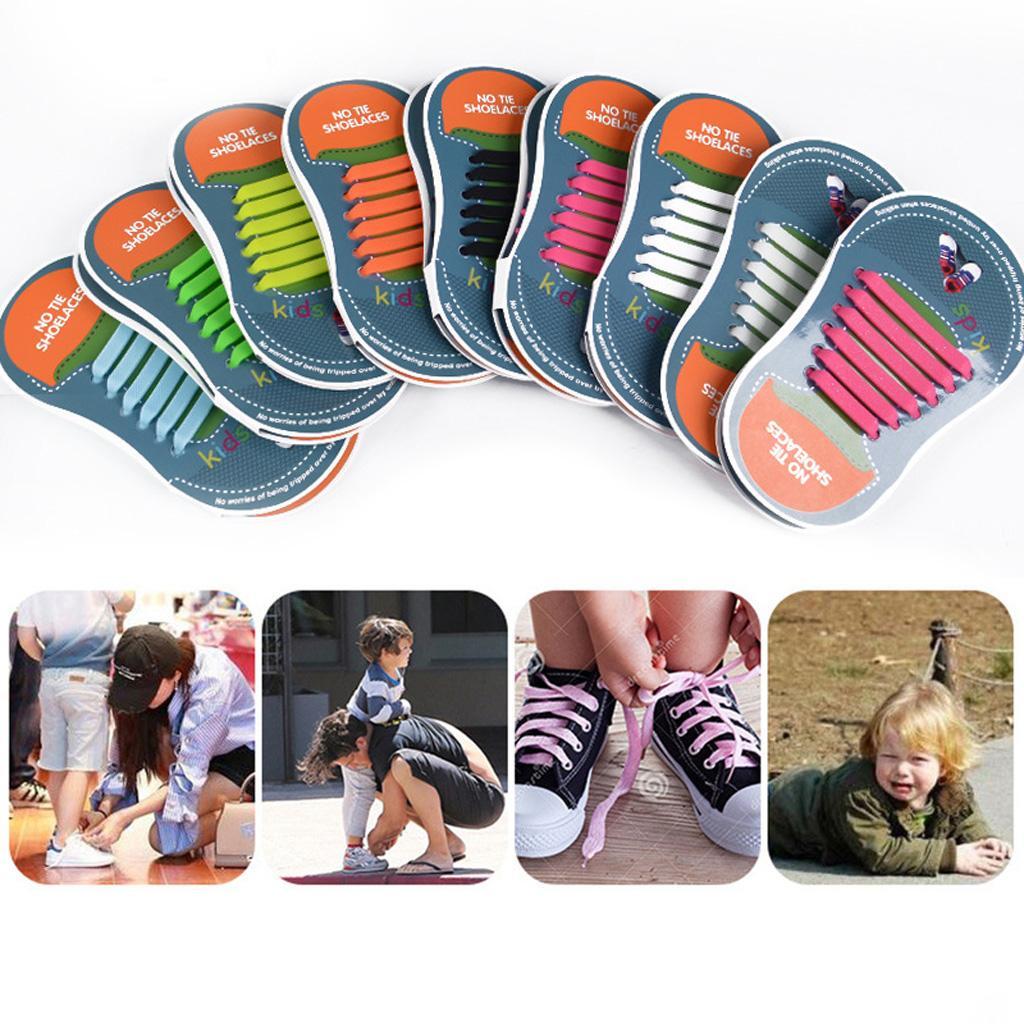 Easy No Tie Shoelaces Elastic Silicone Flat Shoe Lace Set for Kids White