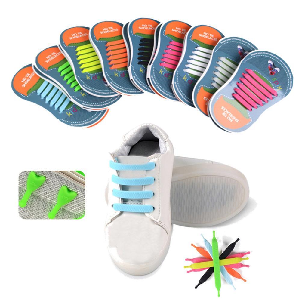 Easy No Tie Shoelaces Elastic Silicone Flat Shoe Lace Set for Kids White