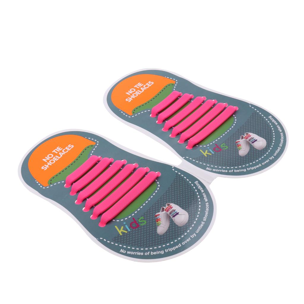 Easy No Tie Shoelaces Elastic Silicone Flat Shoe Lace Set for Kids Pink