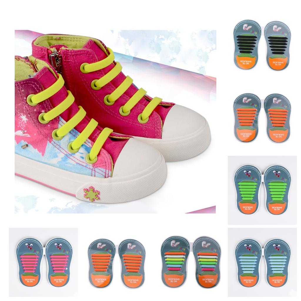 Easy No Tie Shoelaces Elastic Silicone Flat Shoe Lace Set for Kids Pink