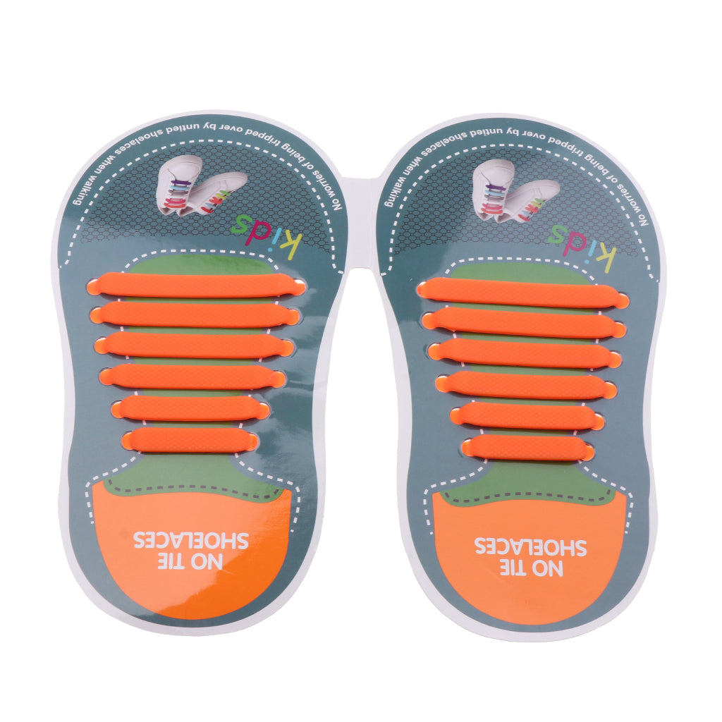 Easy No Tie Shoelaces Elastic Silicone Flat Shoe Lace Set for Kids Orange