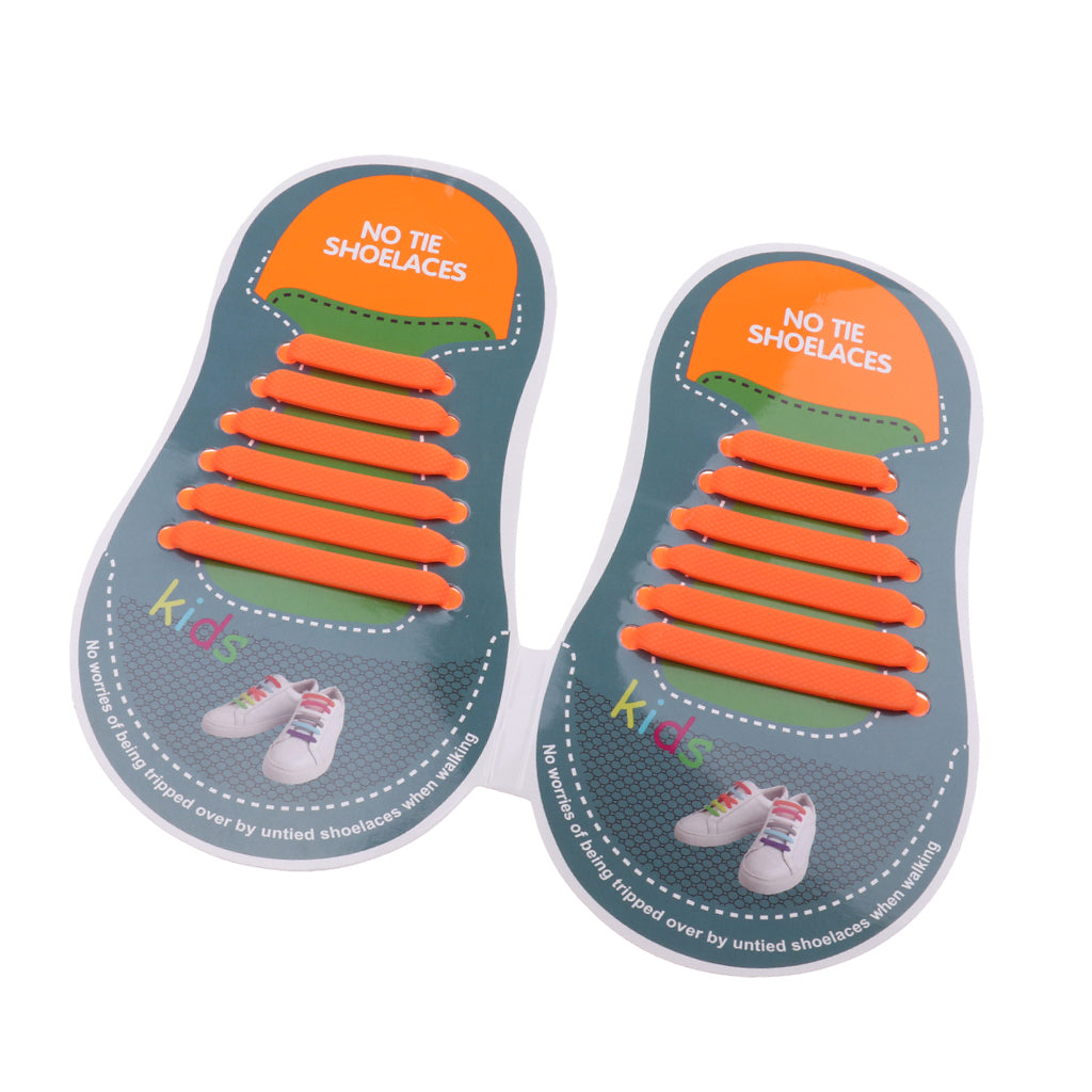 Easy No Tie Shoelaces Elastic Silicone Flat Shoe Lace Set for Kids Orange