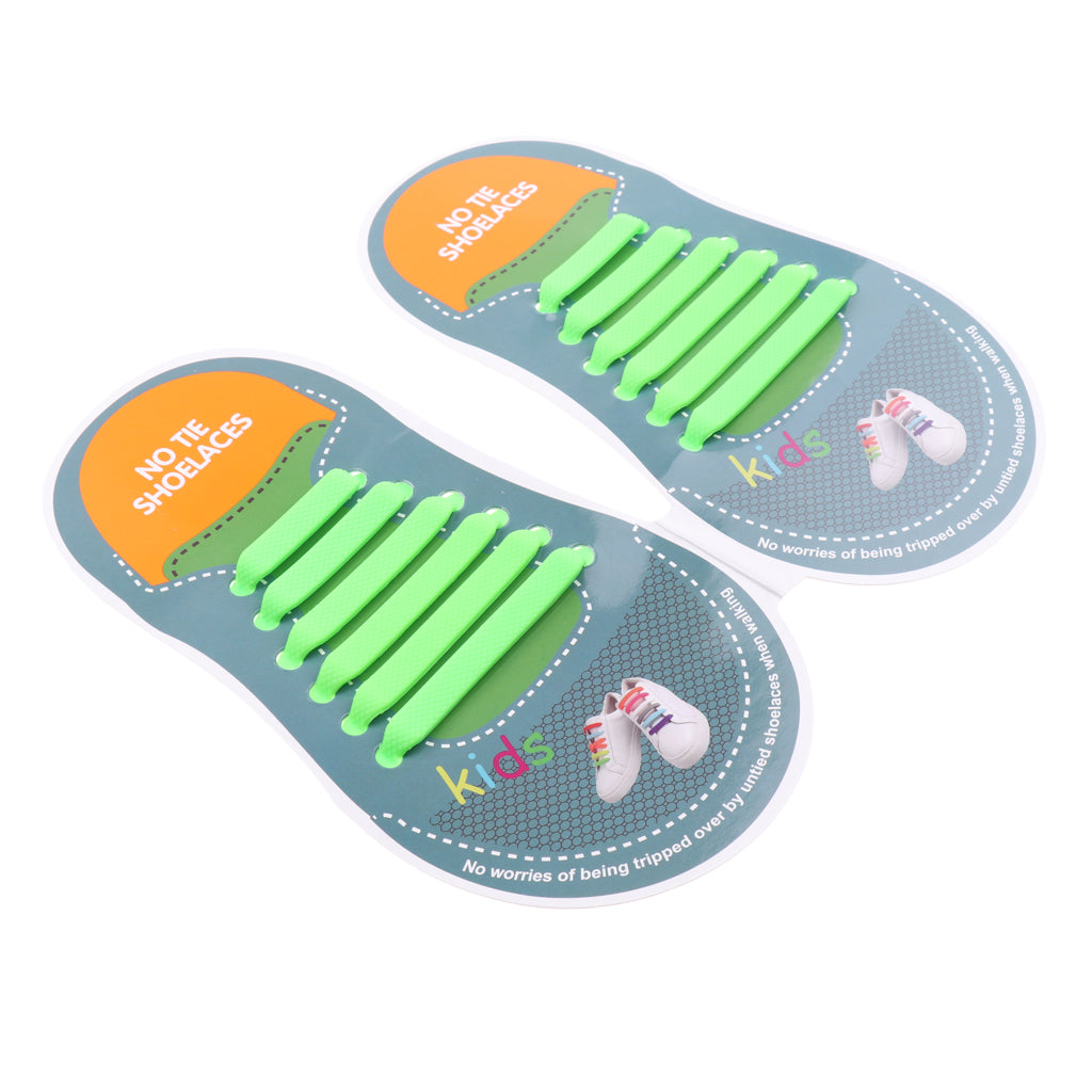 Easy No Tie Shoelaces Elastic Silicone Flat Shoe Lace Set for Kids Green