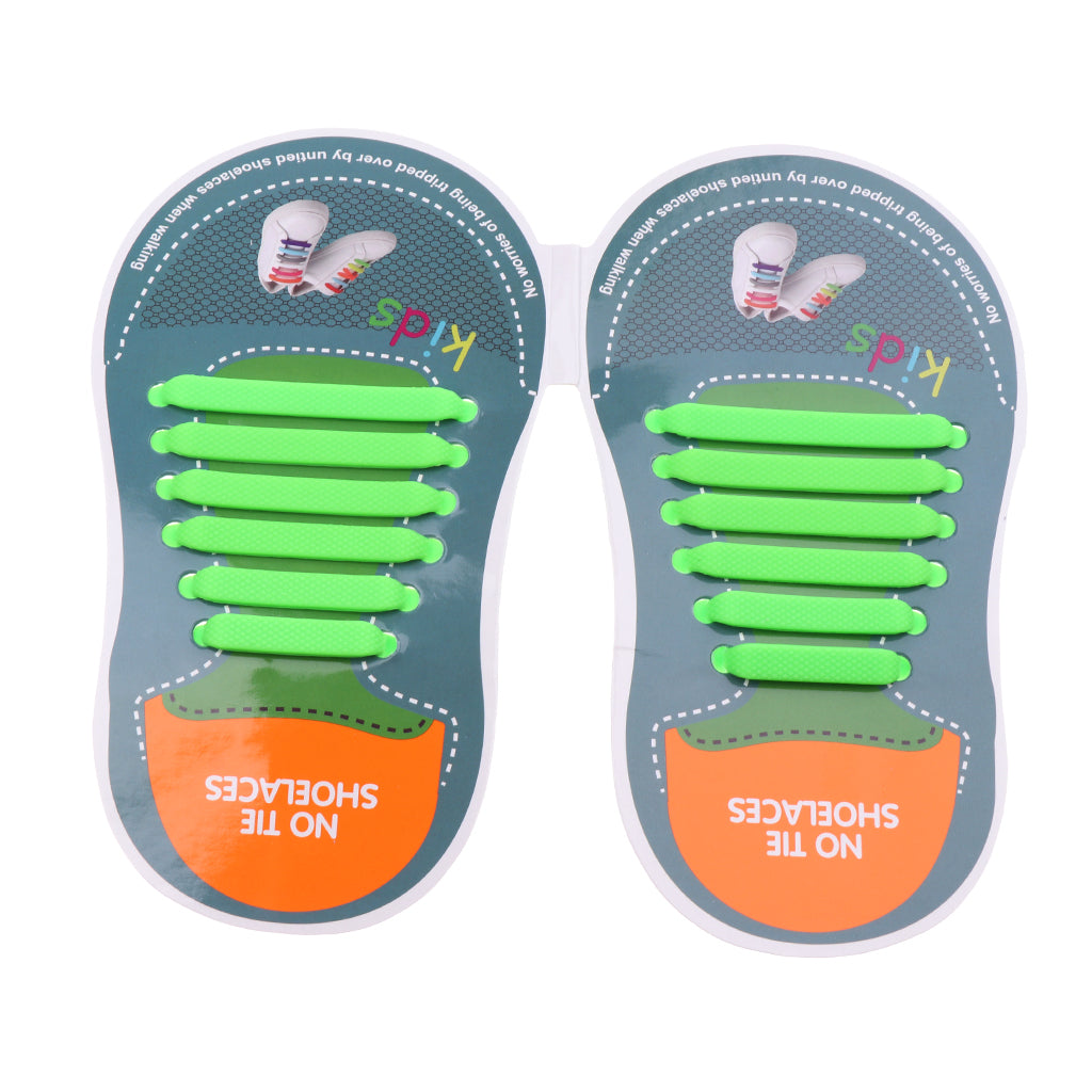 Easy No Tie Shoelaces Elastic Silicone Flat Shoe Lace Set for Kids Green