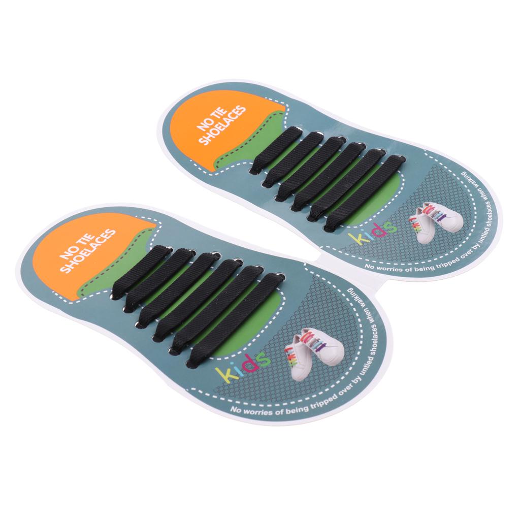 Easy No Tie Shoelaces Elastic Silicone Flat Shoe Lace Set for Kids Black