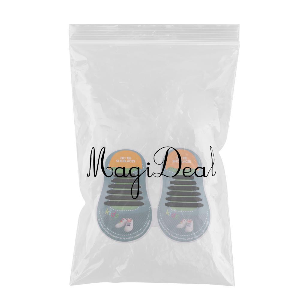 Easy No Tie Shoelaces Elastic Silicone Flat Shoe Lace Set for Kids Black