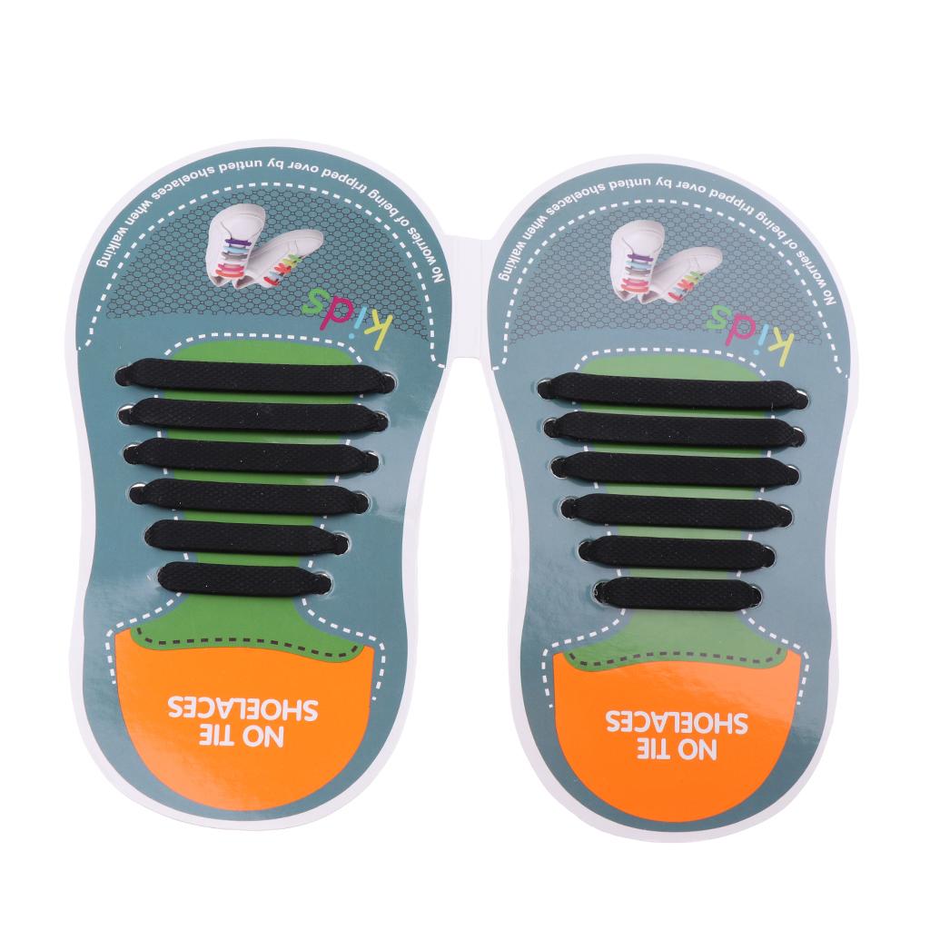 Easy No Tie Shoelaces Elastic Silicone Flat Shoe Lace Set for Kids Black