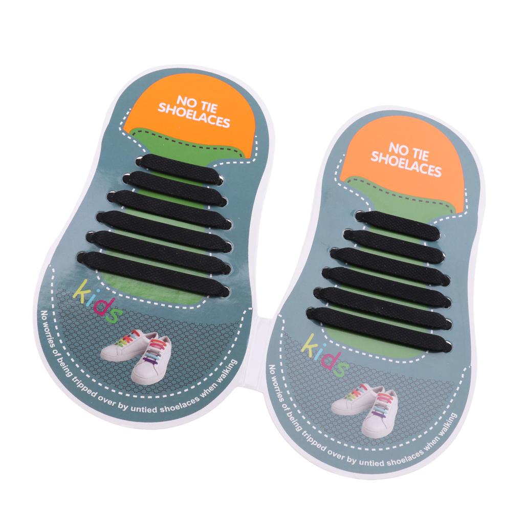 Easy No Tie Shoelaces Elastic Silicone Flat Shoe Lace Set for Kids Black