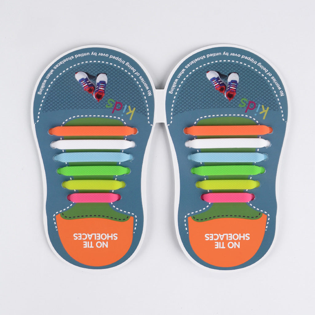Easy No Tie Shoelaces Elastic Silicone Flat Shoe Lace Set for Kids Multi