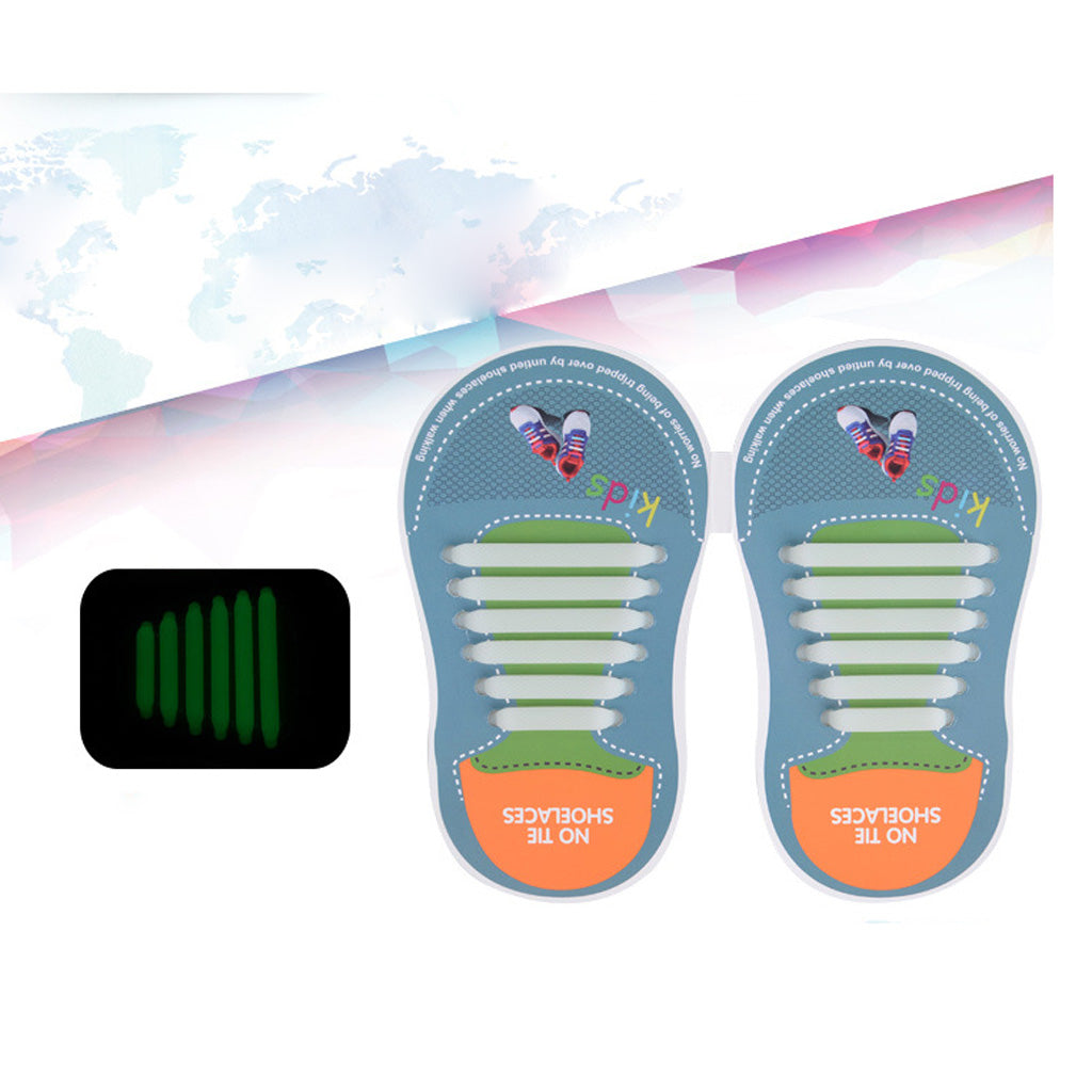 Easy No Tie Shoelaces Elastic Silicone Flat Shoe Lace Set for Kids Grow In the Dark