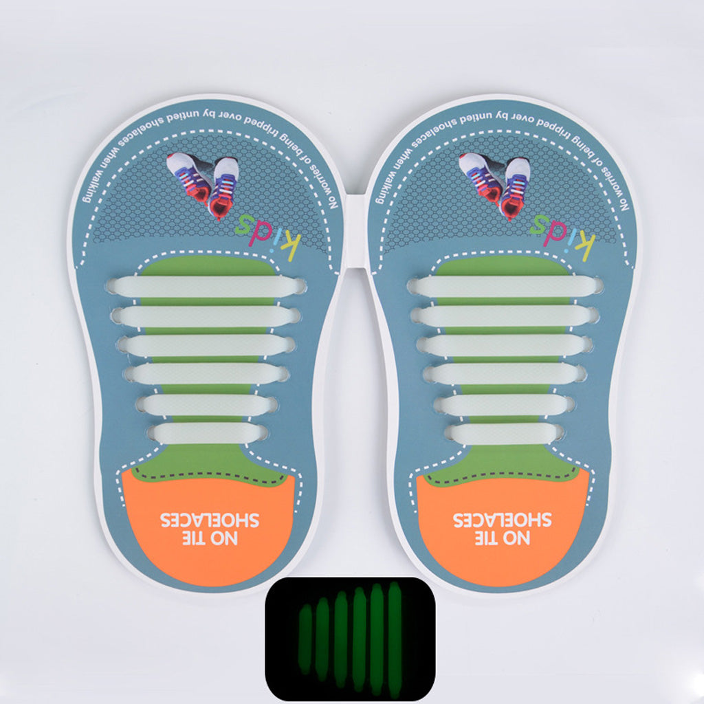 Easy No Tie Shoelaces Elastic Silicone Flat Shoe Lace Set for Kids Grow In the Dark
