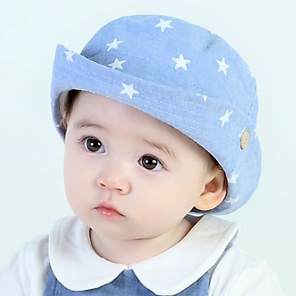 Cotton Summer Baby Sun Hat Bucket Hat Denim Toddler Tractor Cap Dark Blue