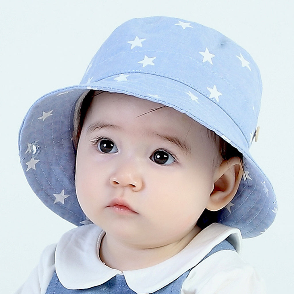 Cotton Summer Baby Sun Hat Bucket Hat Denim Toddler Tractor Cap Dark Blue
