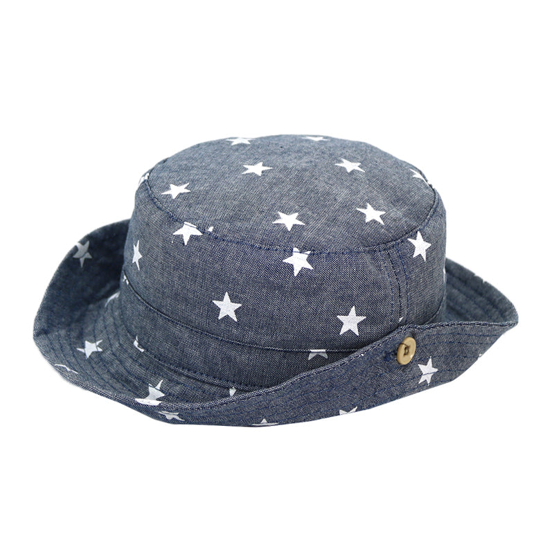 Cotton Summer Baby Sun Hat Bucket Hat Denim Toddler Tractor Cap Dark Blue