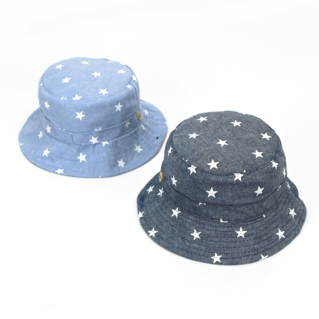 Cotton Summer Baby Sun Hat Bucket Hat Denim Toddler Tractor Cap Dark Blue