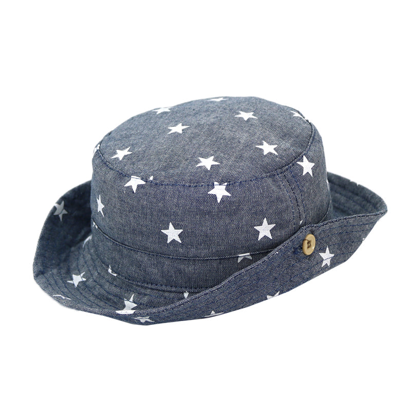Cotton Summer Baby Sun Hat Bucket Hat Denim Toddler Tractor Cap Dark Blue