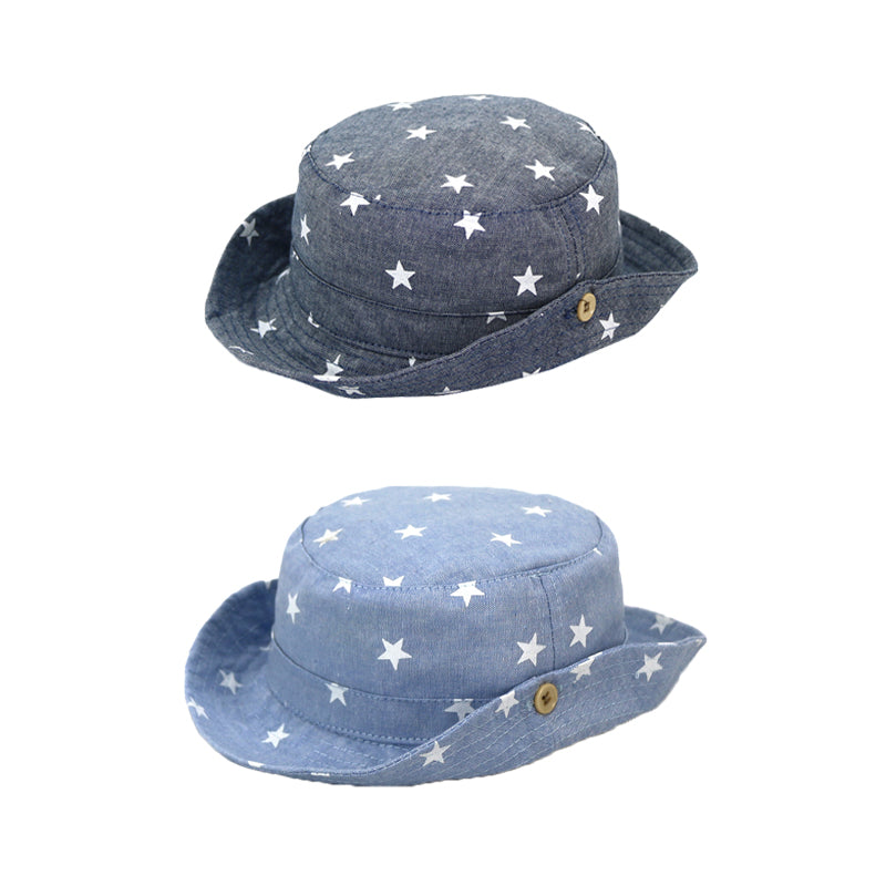 Cotton Summer Baby Sun Hat Bucket Hat Denim Toddler Tractor Cap Dark Blue