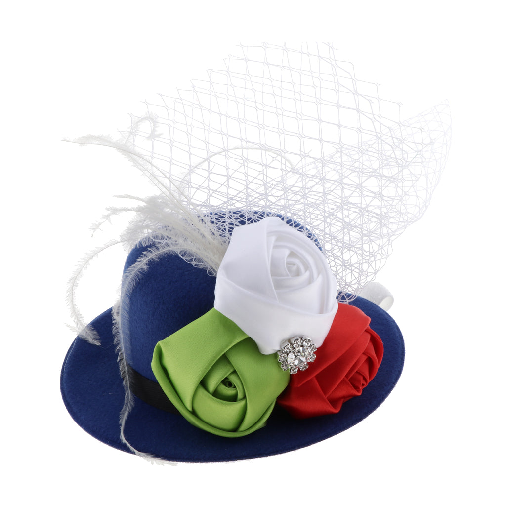 Rose Feather Hat Child Mini Top Hat Fascinator Feather Headpiece Blue