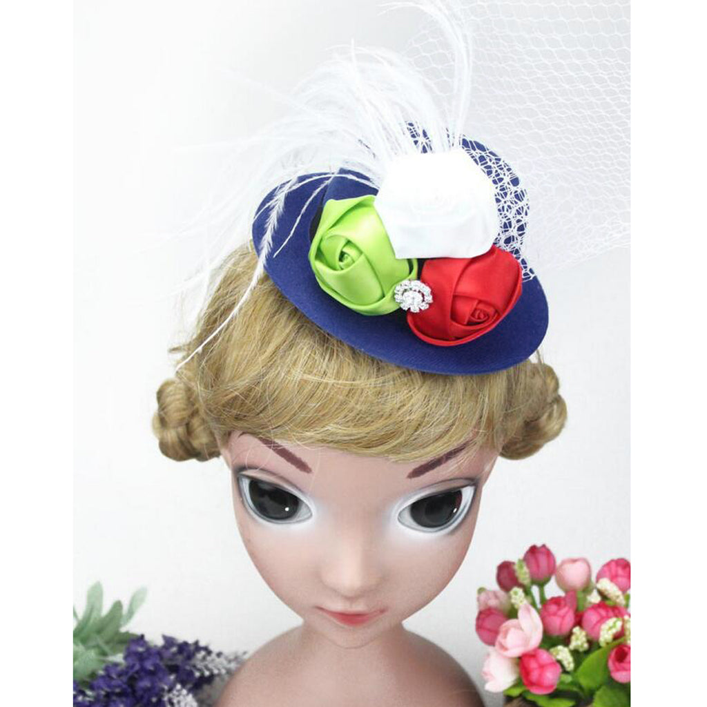 Rose Feather Hat Child Mini Top Hat Fascinator Feather Headpiece Blue