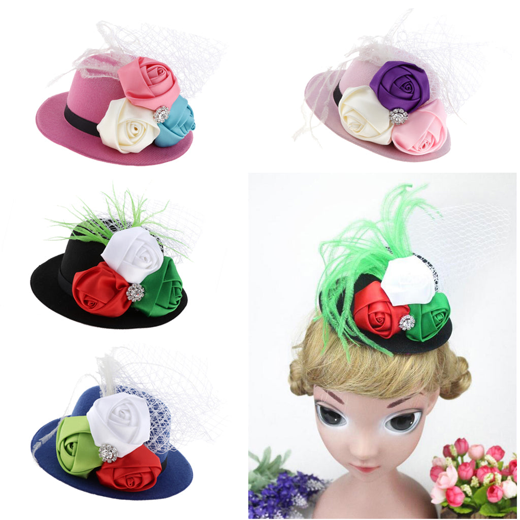Rose Feather Hat Child Mini Top Hat Fascinator Feather Headpiece Blue