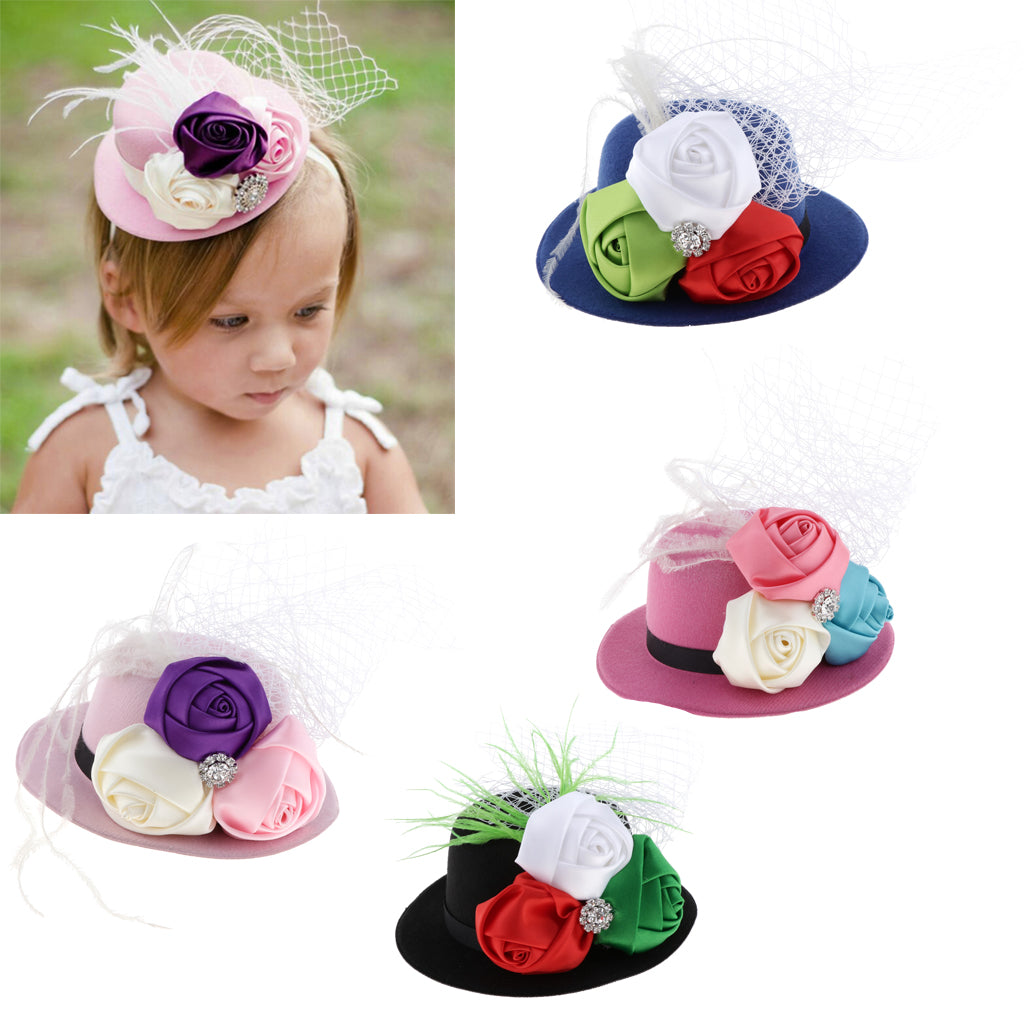 Rose Feather Hat Child Mini Top Hat Fascinator Feather Headpiece Blue