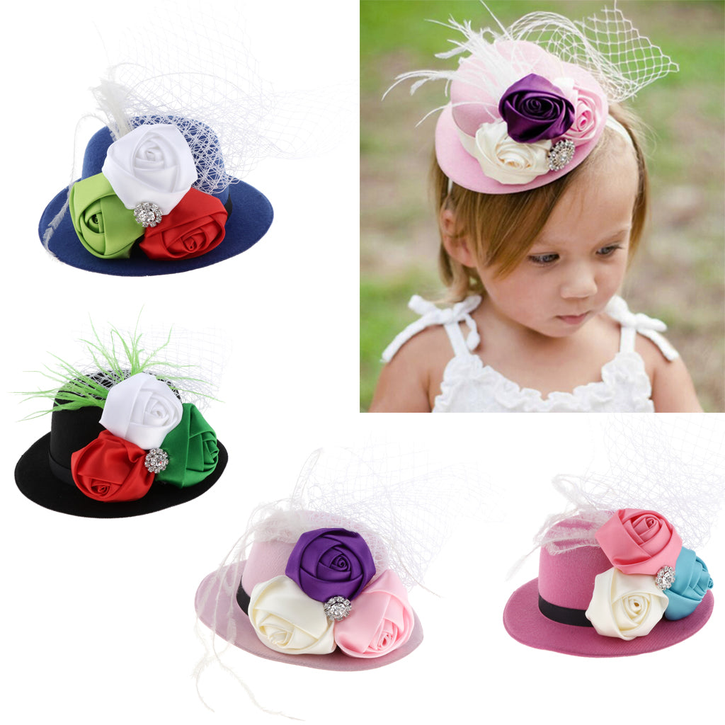 Rose Feather Hat Child Mini Top Hat Fascinator Feather Headpiece Blue