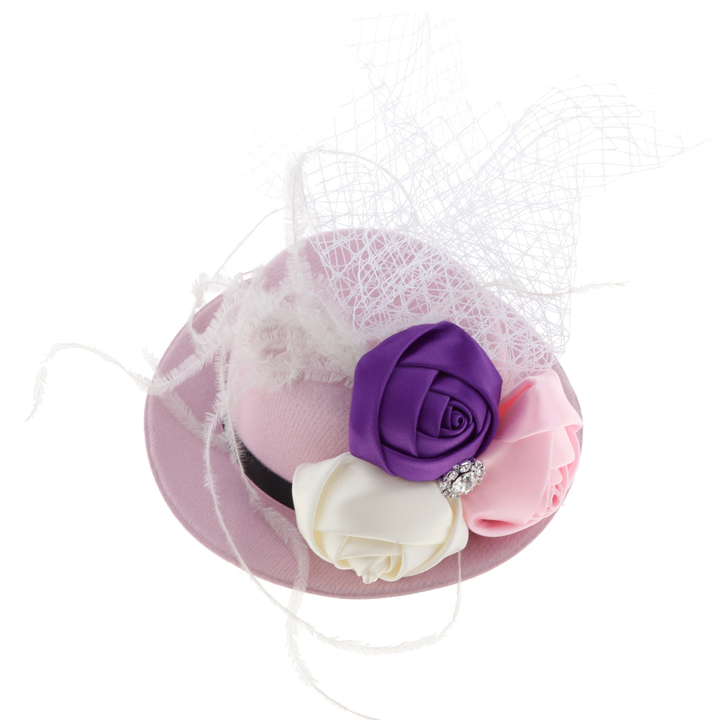 Rose Feather Hat Child Mini Top Hat Fascinator Feather Headpiece Pink