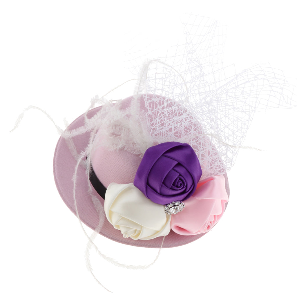 Rose Feather Hat Child Mini Top Hat Fascinator Feather Headpiece Pink