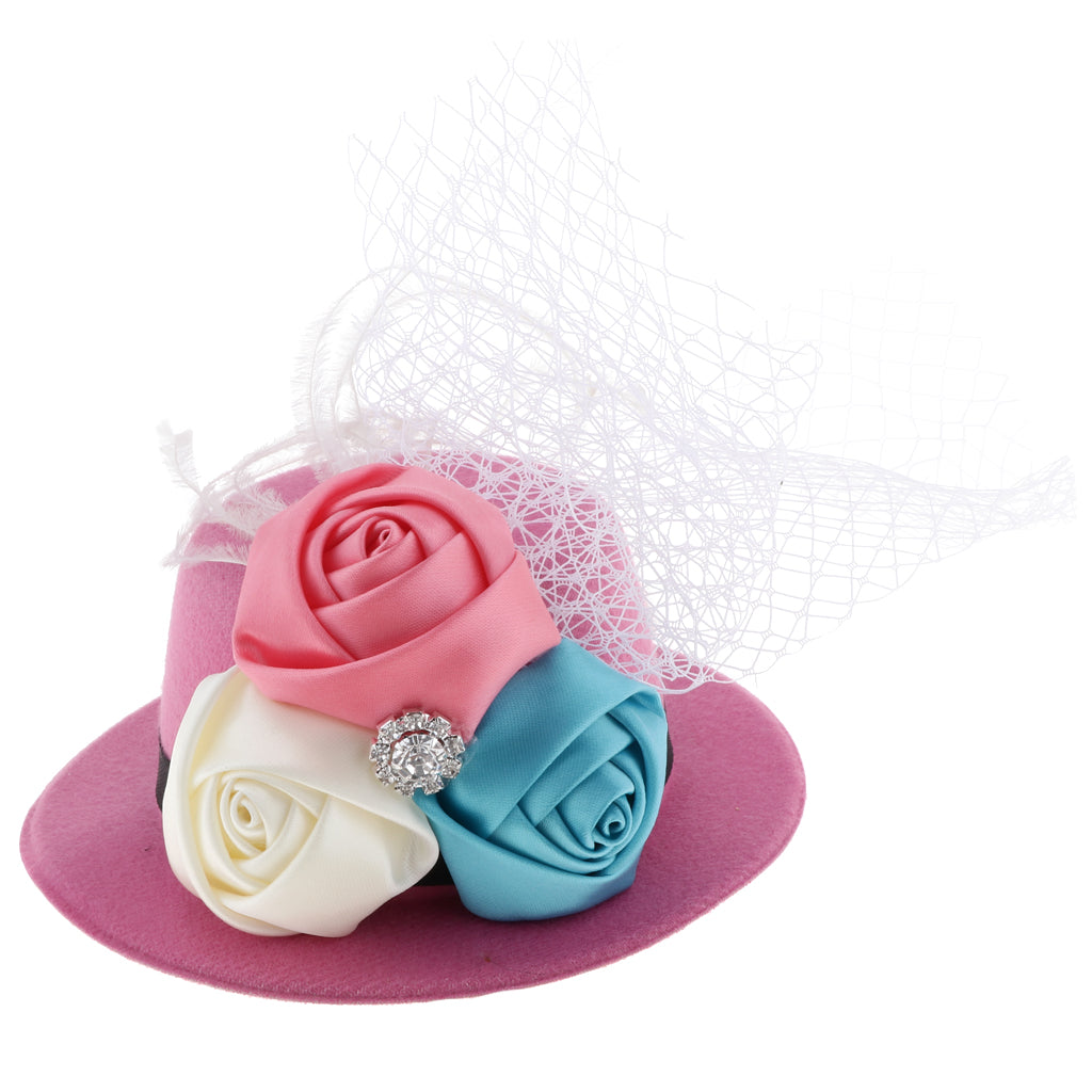 Rose Feather Hat Child Mini Top Hat Fascinator Feather Headpiece Rose red