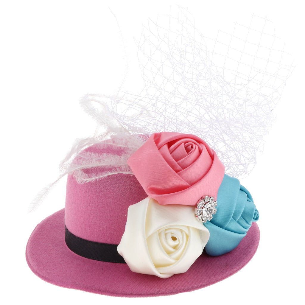 Rose Feather Hat Child Mini Top Hat Fascinator Feather Headpiece Rose red