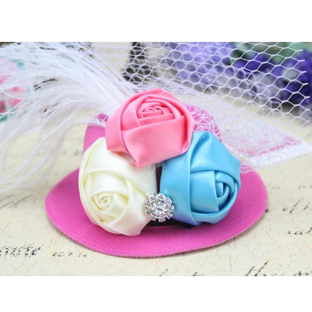 Rose Feather Hat Child Mini Top Hat Fascinator Feather Headpiece Rose red